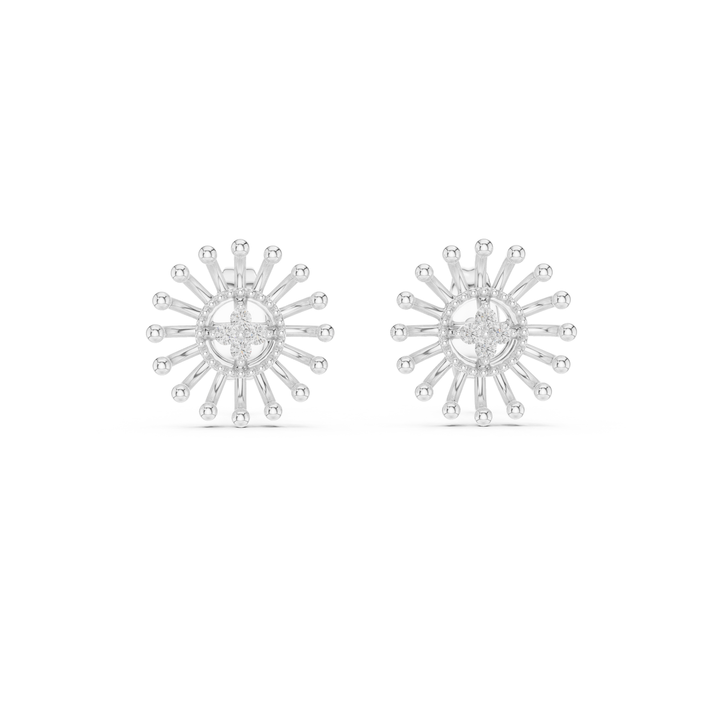 Gold Beaded Sun Halo Earrings with Four-Stone Diamond