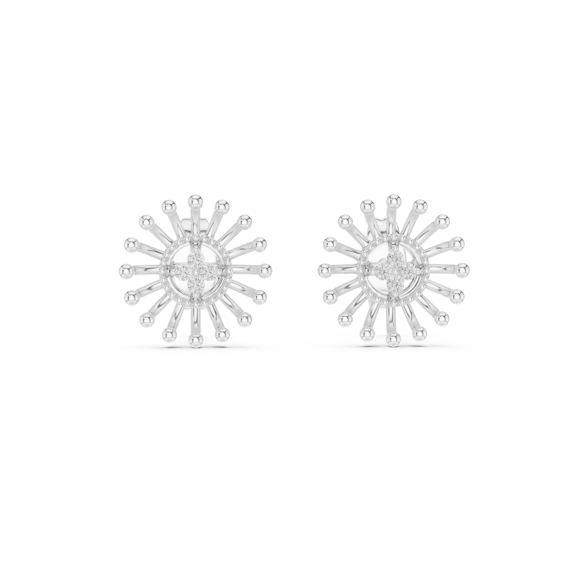 Gold Beaded Sun Halo Earrings with Four-Stone Diamond