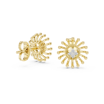 Gold Beaded Sun Halo Earrings with Four-Stone Diamond