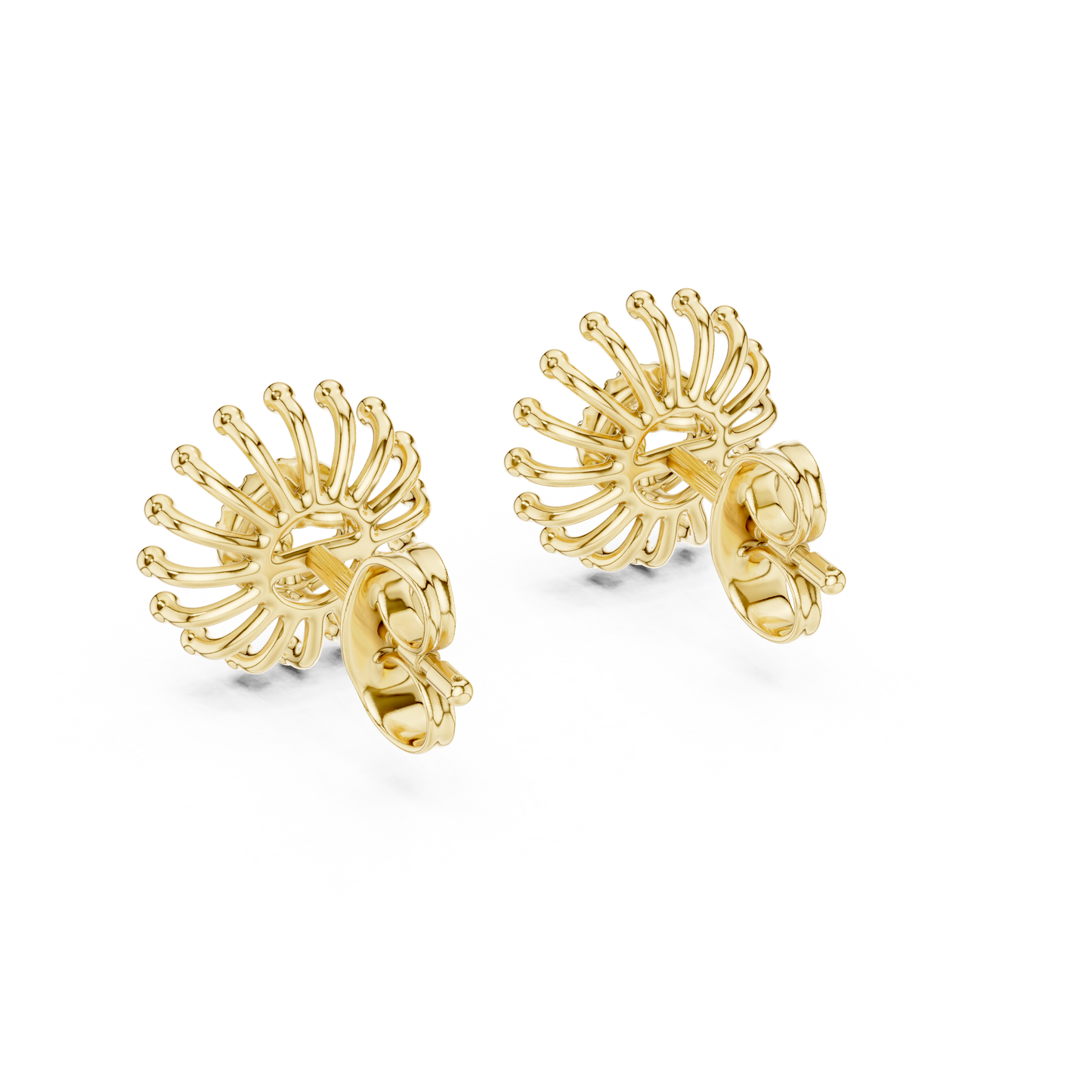 Gold Beaded Sun Halo Earrings with Four-Stone Diamond