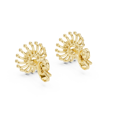Gold Beaded Sun Halo Earrings with Four-Stone Diamond