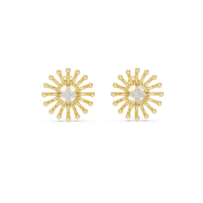 Gold Beaded Sun Halo Earrings with Four-Stone Diamond