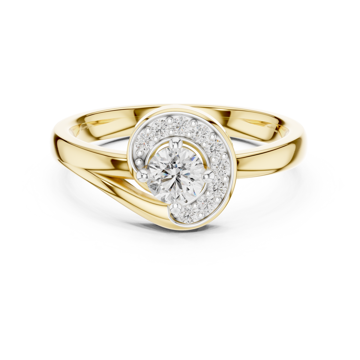 Luxury Halo Diamond Crossover Gold Ring
