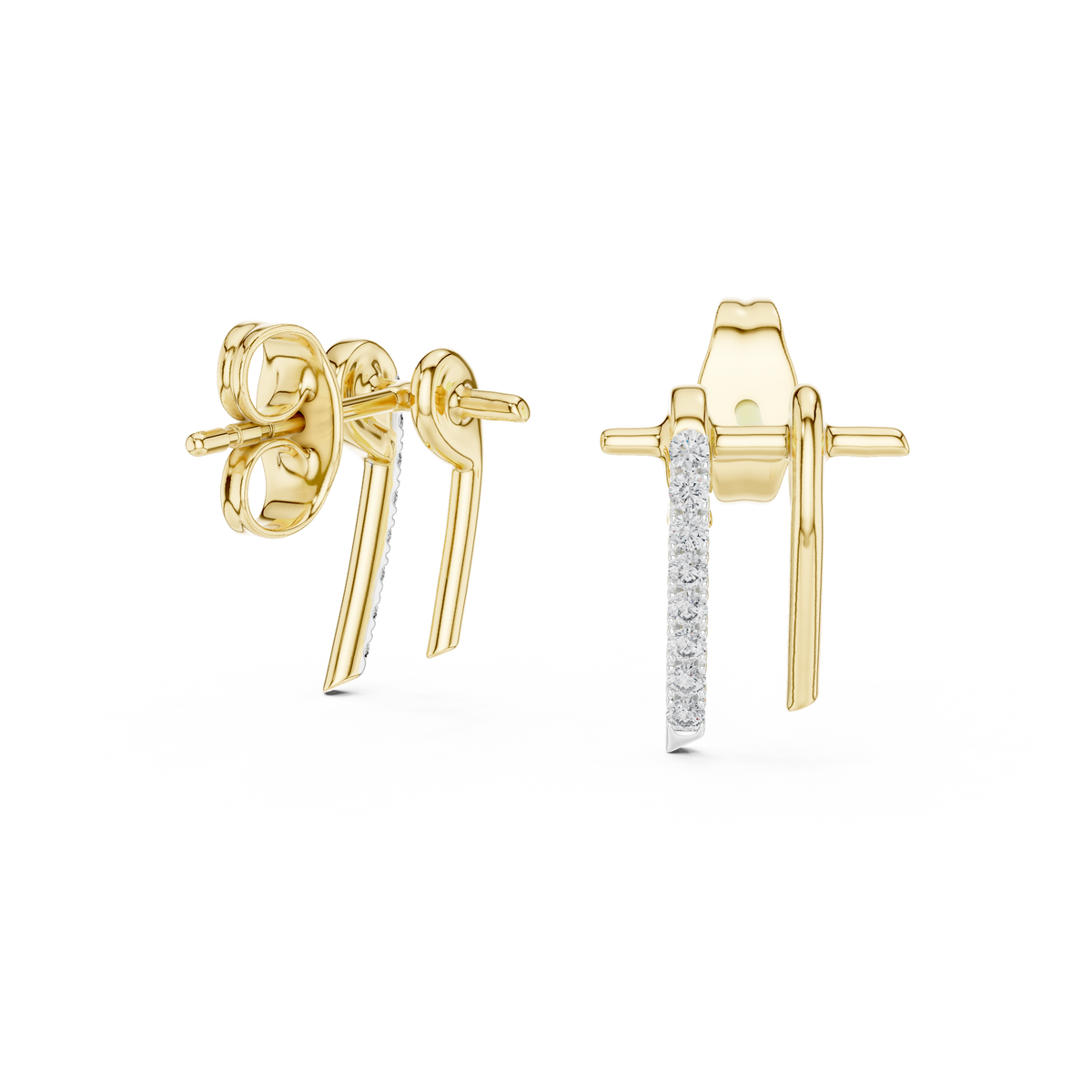Premium Sculpted Gold Drop Earrings with Diamonds