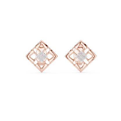 Stylish Lattice Design Gold Diamond Stud Earrings