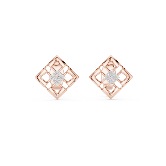 Stylish Lattice Design Gold Diamond Stud Earrings