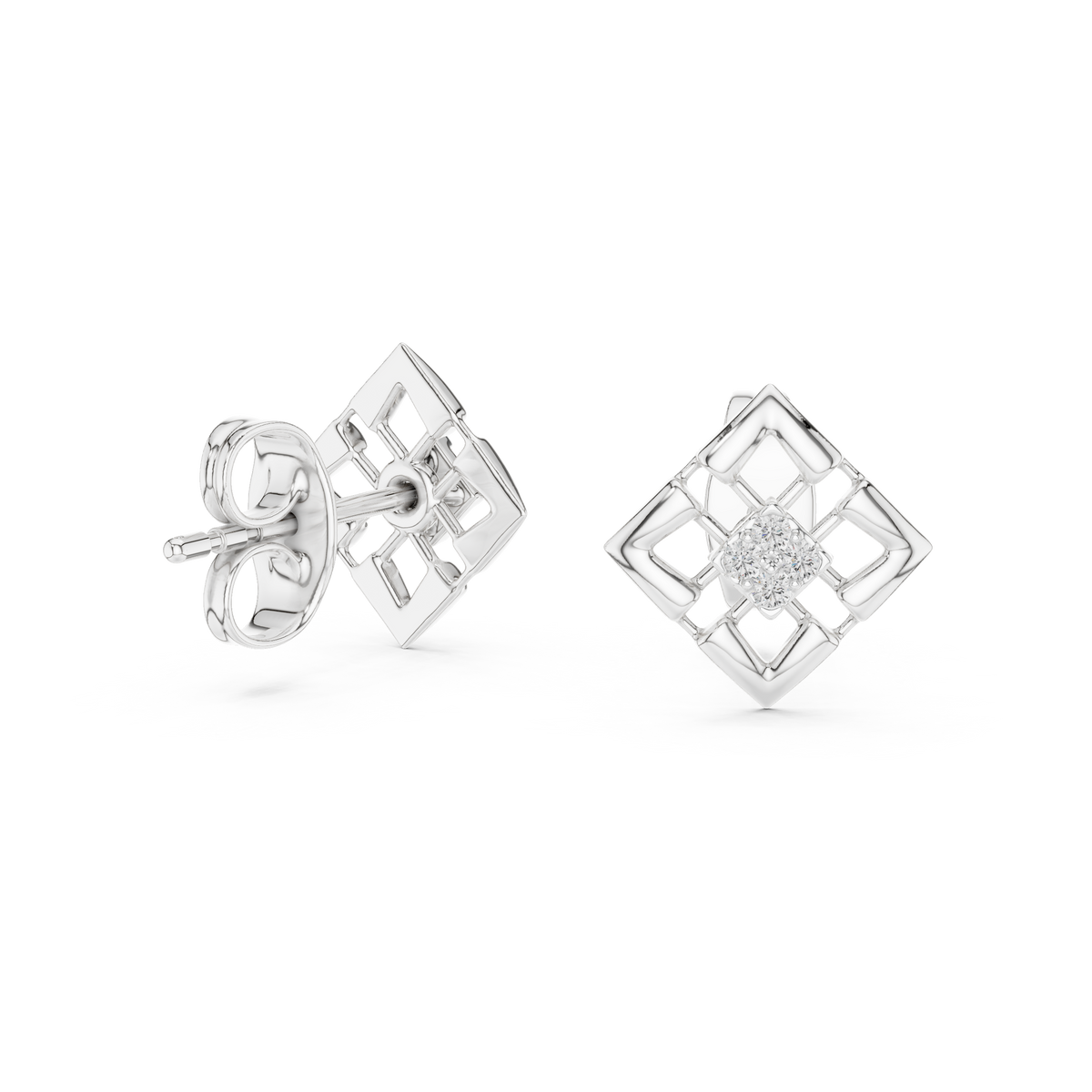 Stylish Lattice Design Gold Diamond Stud Earrings