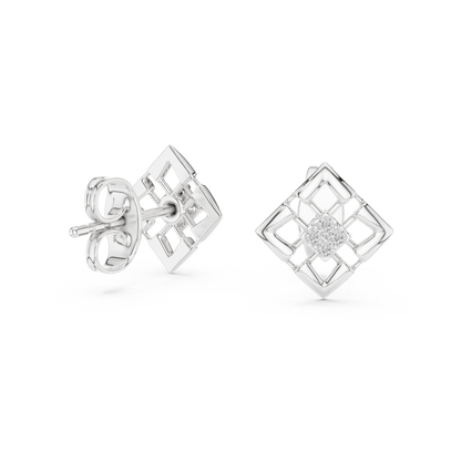 Stylish Lattice Design Gold Diamond Stud Earrings