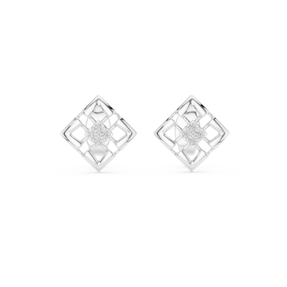 Stylish Lattice Design Gold Diamond Stud Earrings
