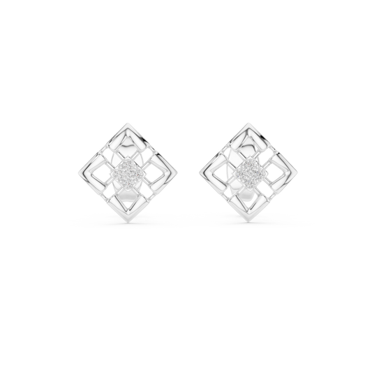 Stylish Lattice Design Gold Diamond Stud Earrings