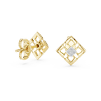 Stylish Lattice Design Gold Diamond Stud Earrings