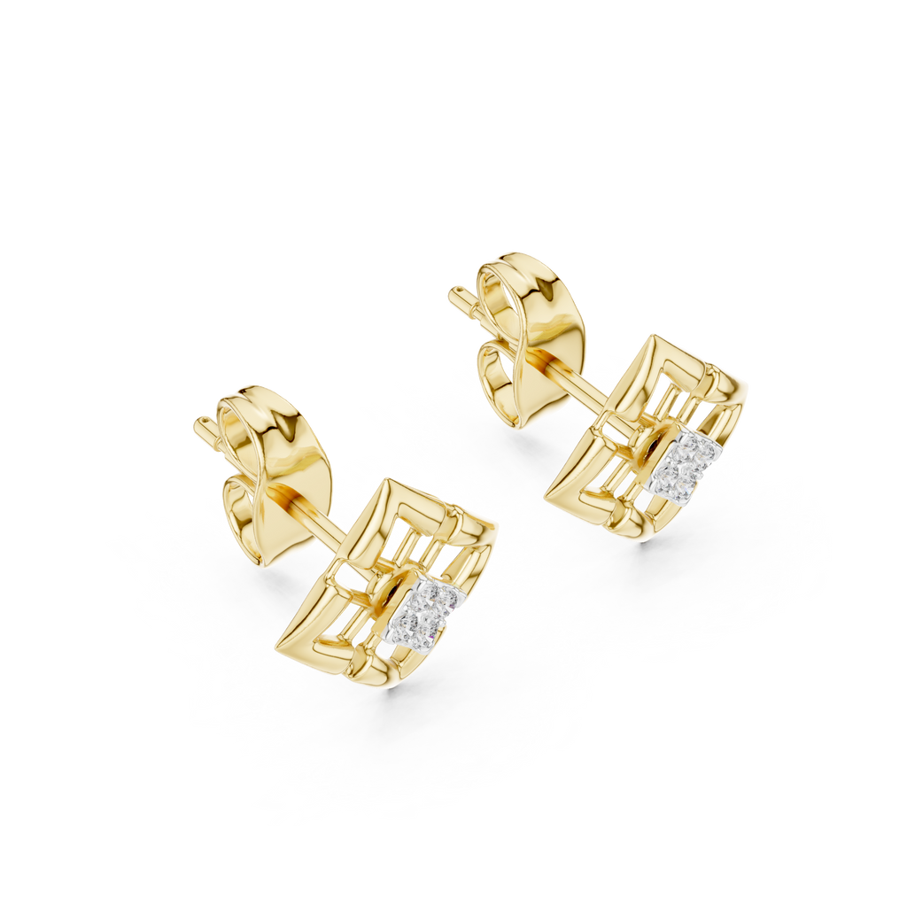 Stylish Lattice Design Gold Diamond Stud Earrings