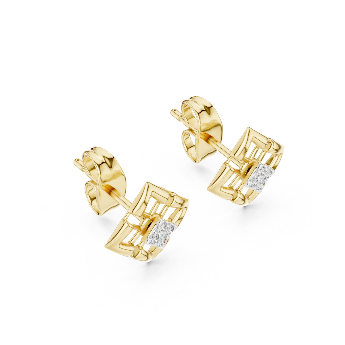 Stylish Lattice Design Gold Diamond Stud Earrings