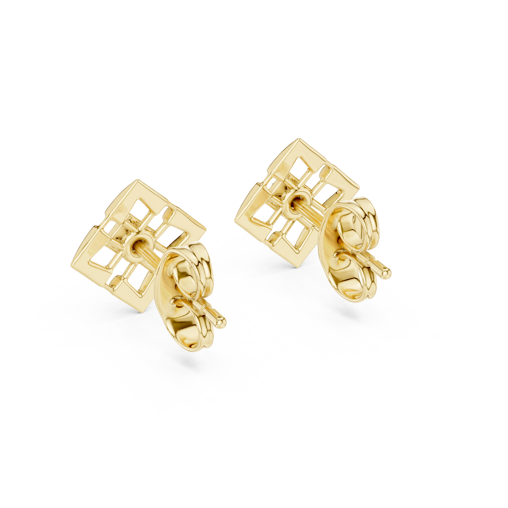 Stylish Lattice Design Gold Diamond Stud Earrings