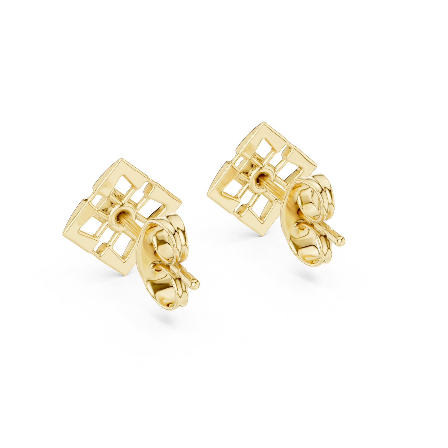 Stylish Lattice Design Gold Diamond Stud Earrings