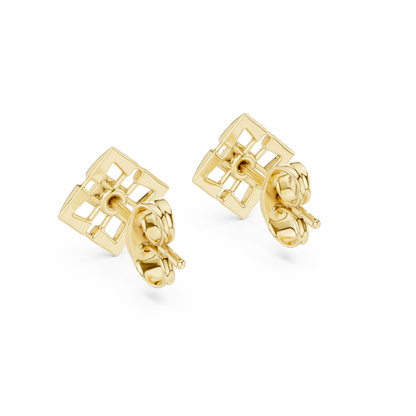 Stylish Lattice Design Gold Diamond Stud Earrings