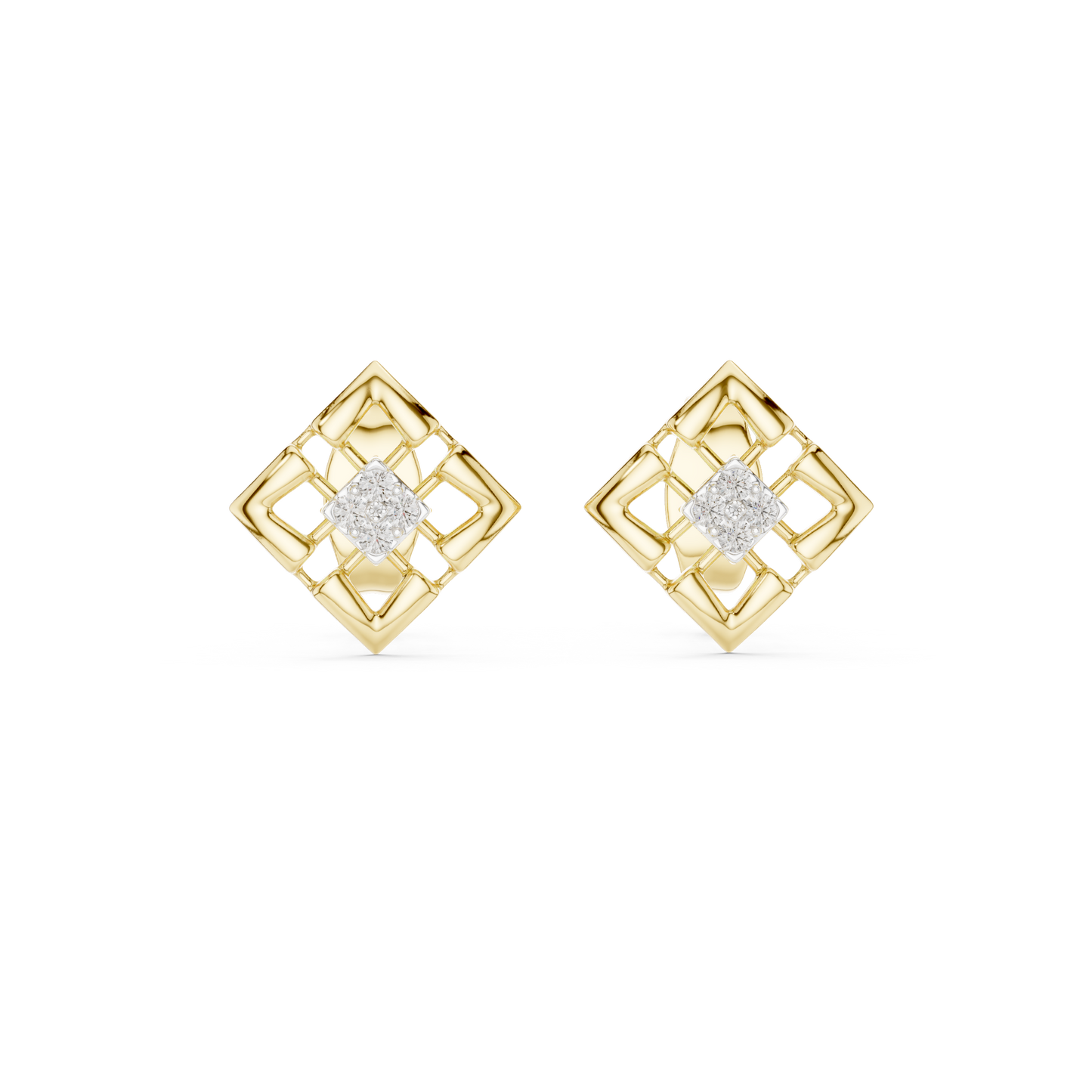 Stylish Lattice Design Gold Diamond Stud Earrings