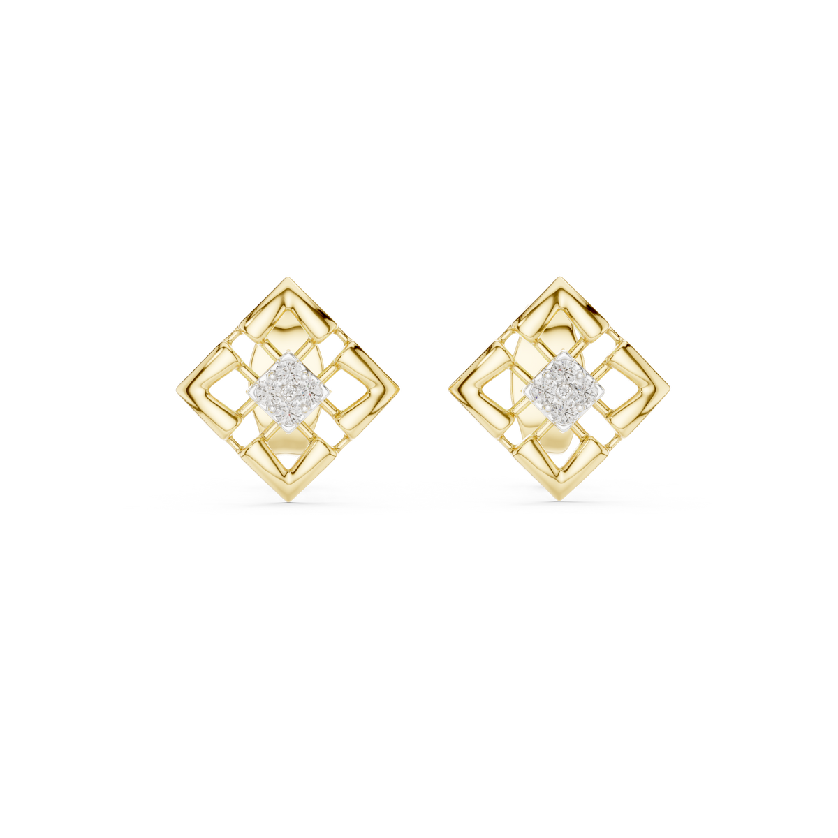 Stylish Lattice Design Gold Diamond Stud Earrings