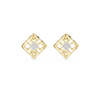 Stylish Lattice Design Gold Diamond Stud Earrings