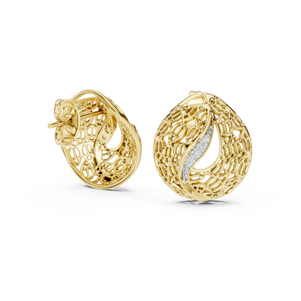 Funkelnde Diamant-Gold-Creolen | Ohrringe mit Blumenmuster