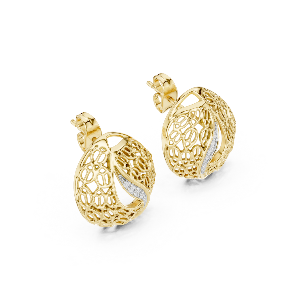 Funkelnde Diamant-Gold-Creolen | Ohrringe mit Blumenmuster