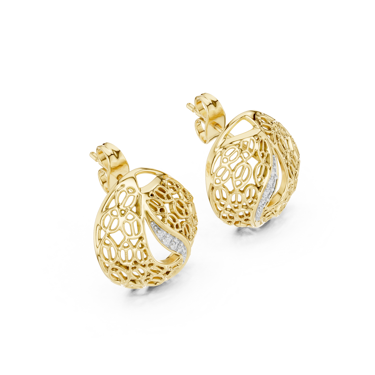 Funkelnde Diamant-Gold-Creolen | Ohrringe mit Blumenmuster