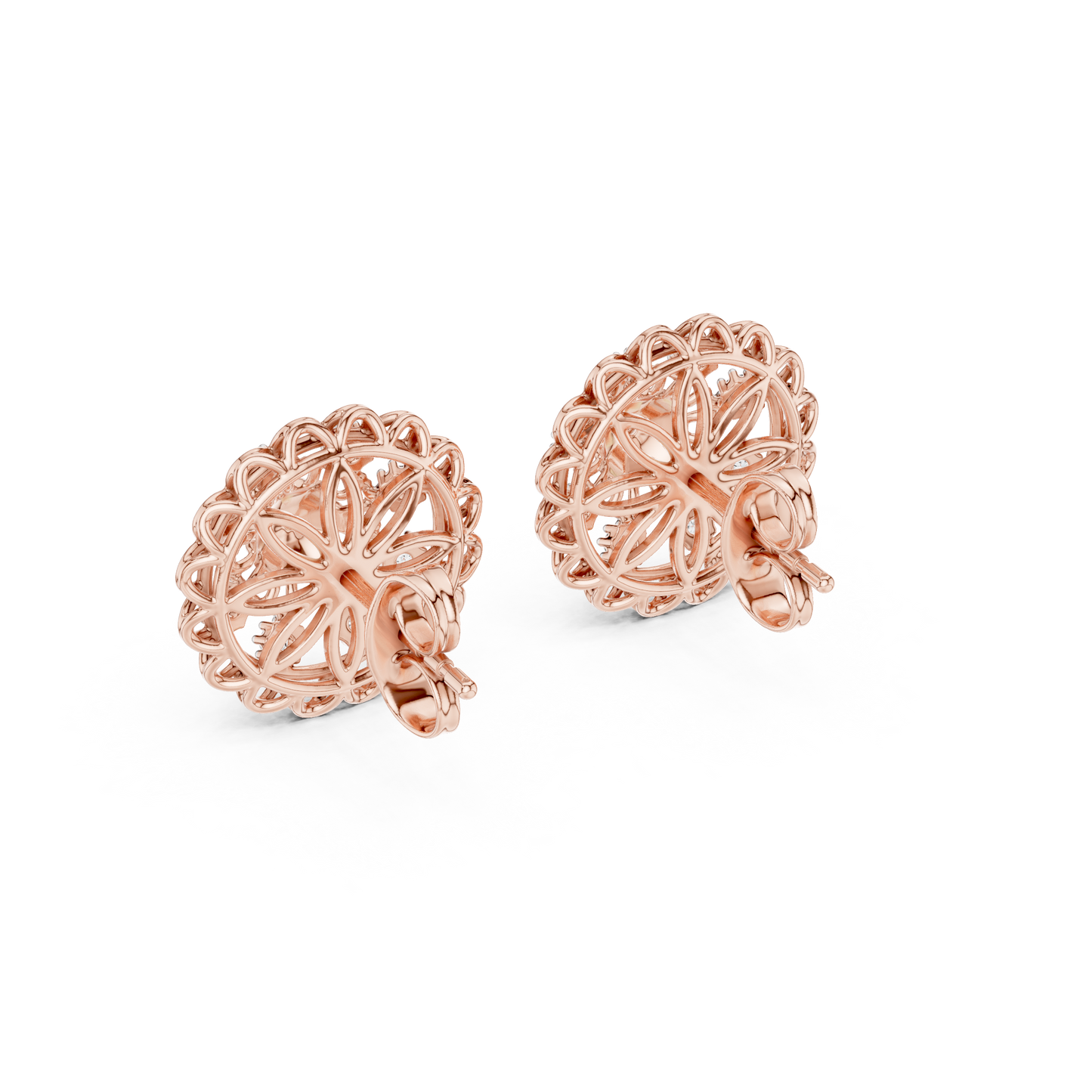 18K Gold Floral Diamond Stud Earrings for Women