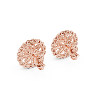 18K Gold Floral Diamond Stud Earrings for Women