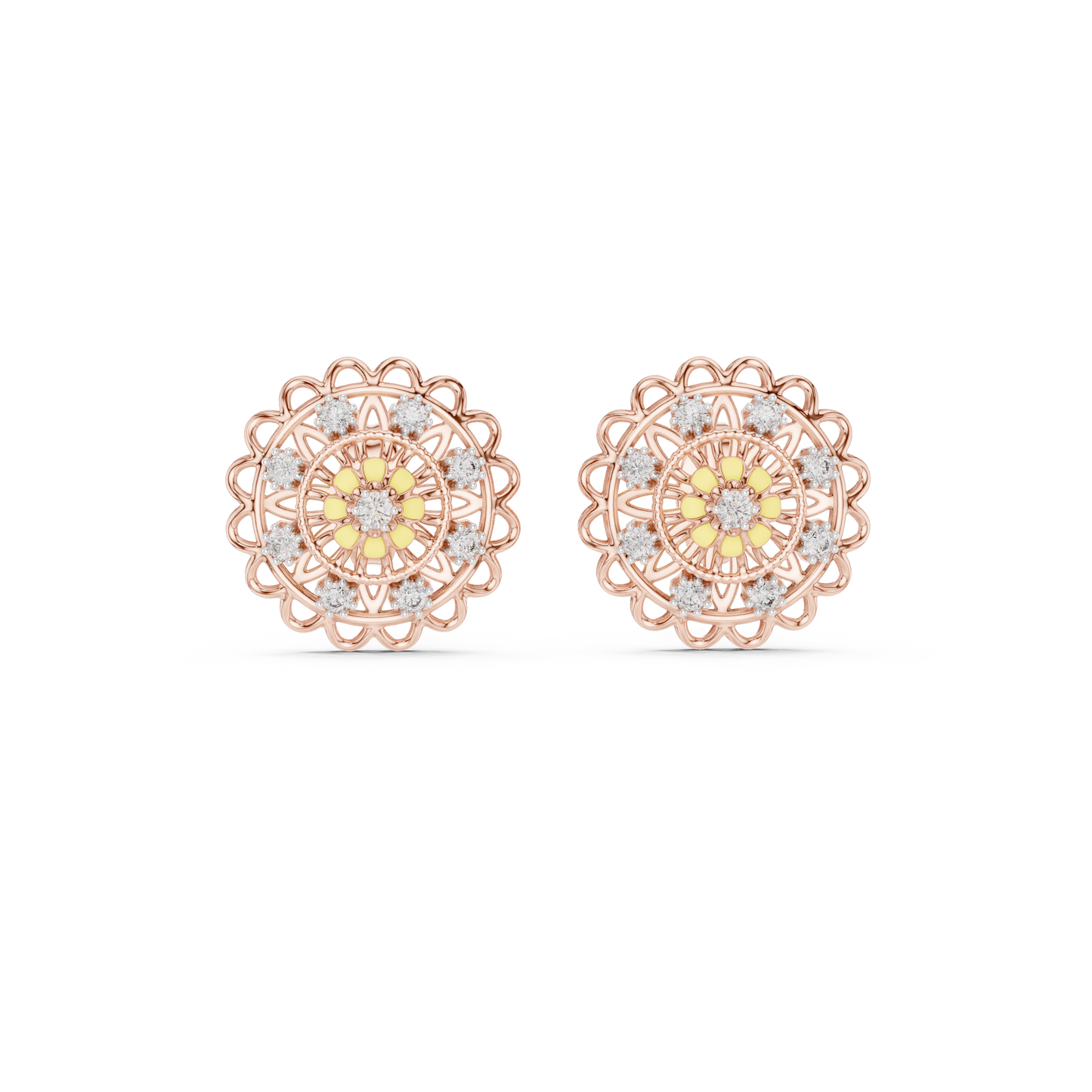 18K Gold Floral Diamond Stud Earrings for Women