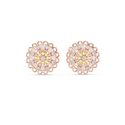 18K Gold Floral Diamond Stud Earrings for Women