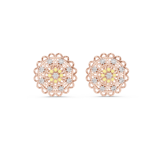 18K Gold Floral Diamond Stud Earrings for Women