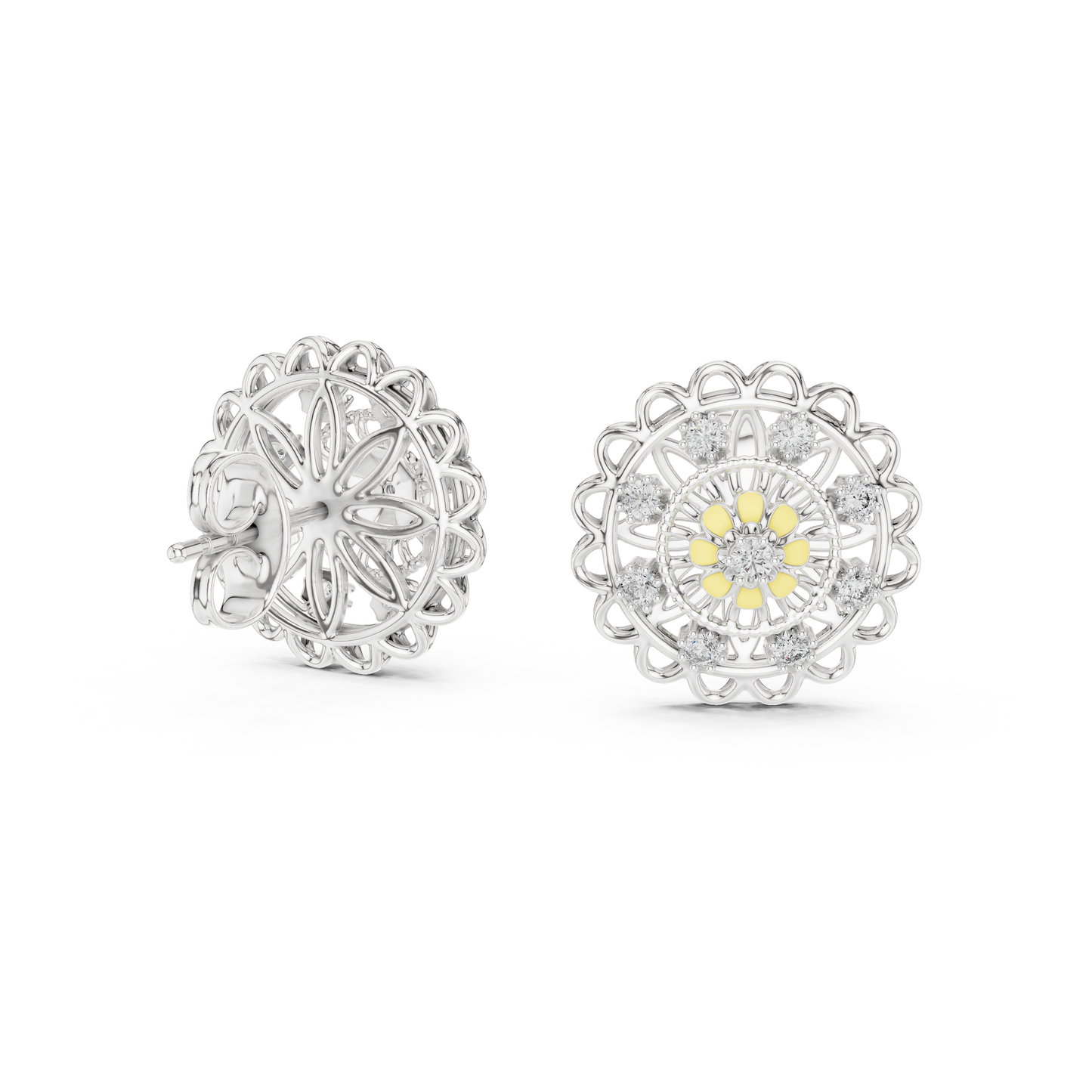 18K Gold Floral Diamond Stud Earrings for Women