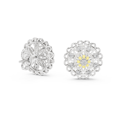 18K Gold Floral Diamond Stud Earrings for Women