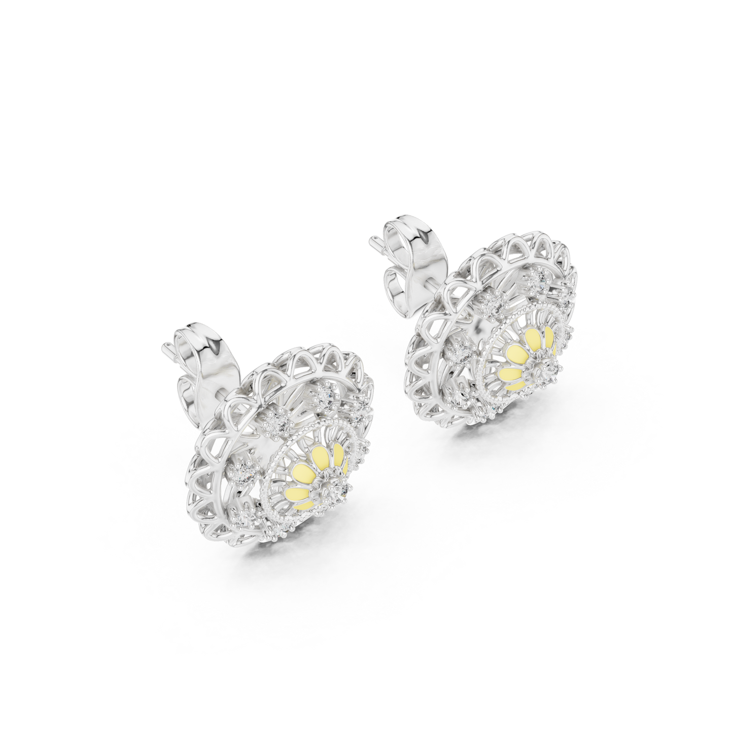 18K Gold Floral Diamond Stud Earrings for Women
