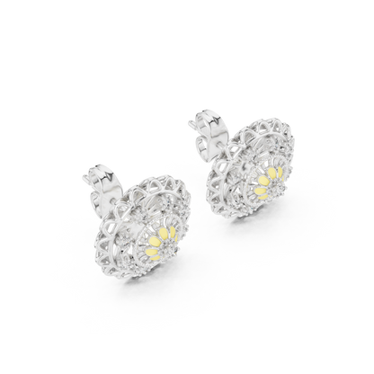 18K Gold Floral Diamond Stud Earrings for Women