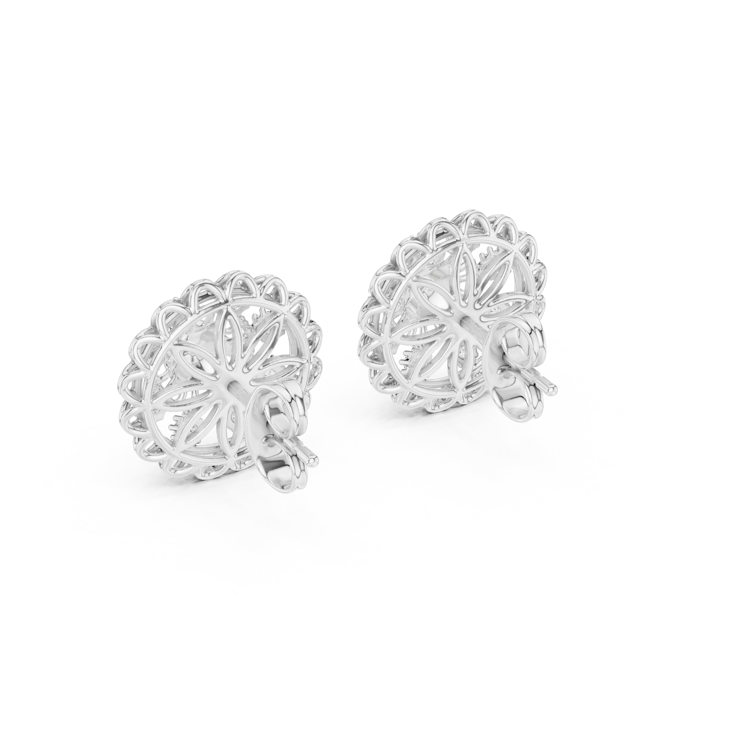 18K Gold Floral Diamond Stud Earrings for Women