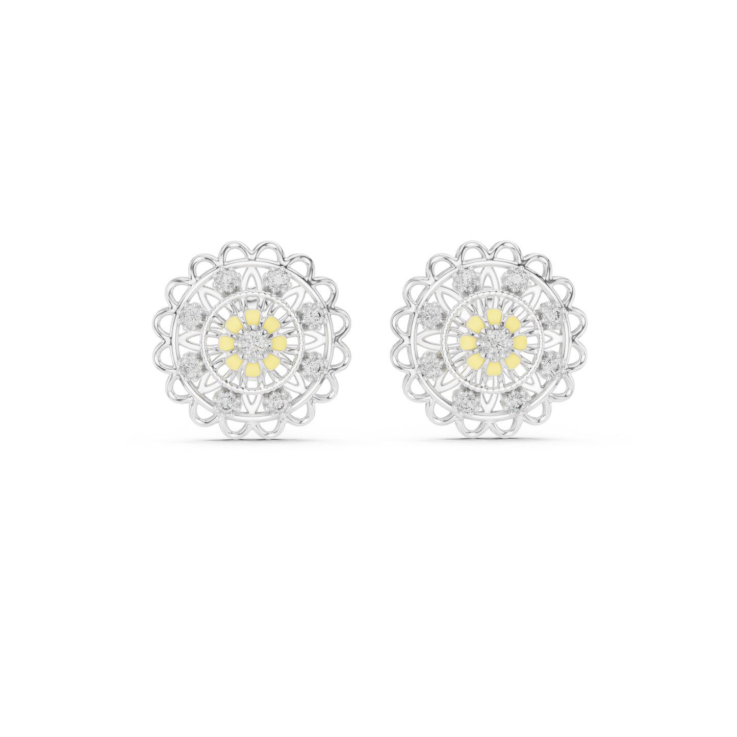 18K Gold Floral Diamond Stud Earrings for Women