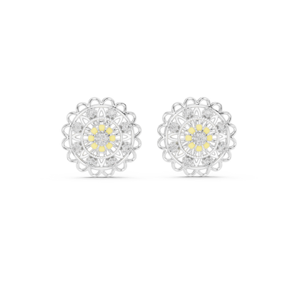18K Gold Floral Diamond Stud Earrings for Women
