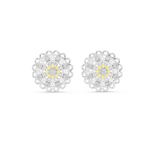 18K Gold Floral Diamond Stud Earrings for Women