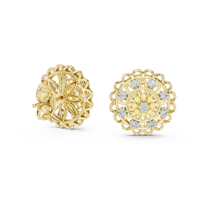 18K Gold Floral Diamond Stud Earrings for Women