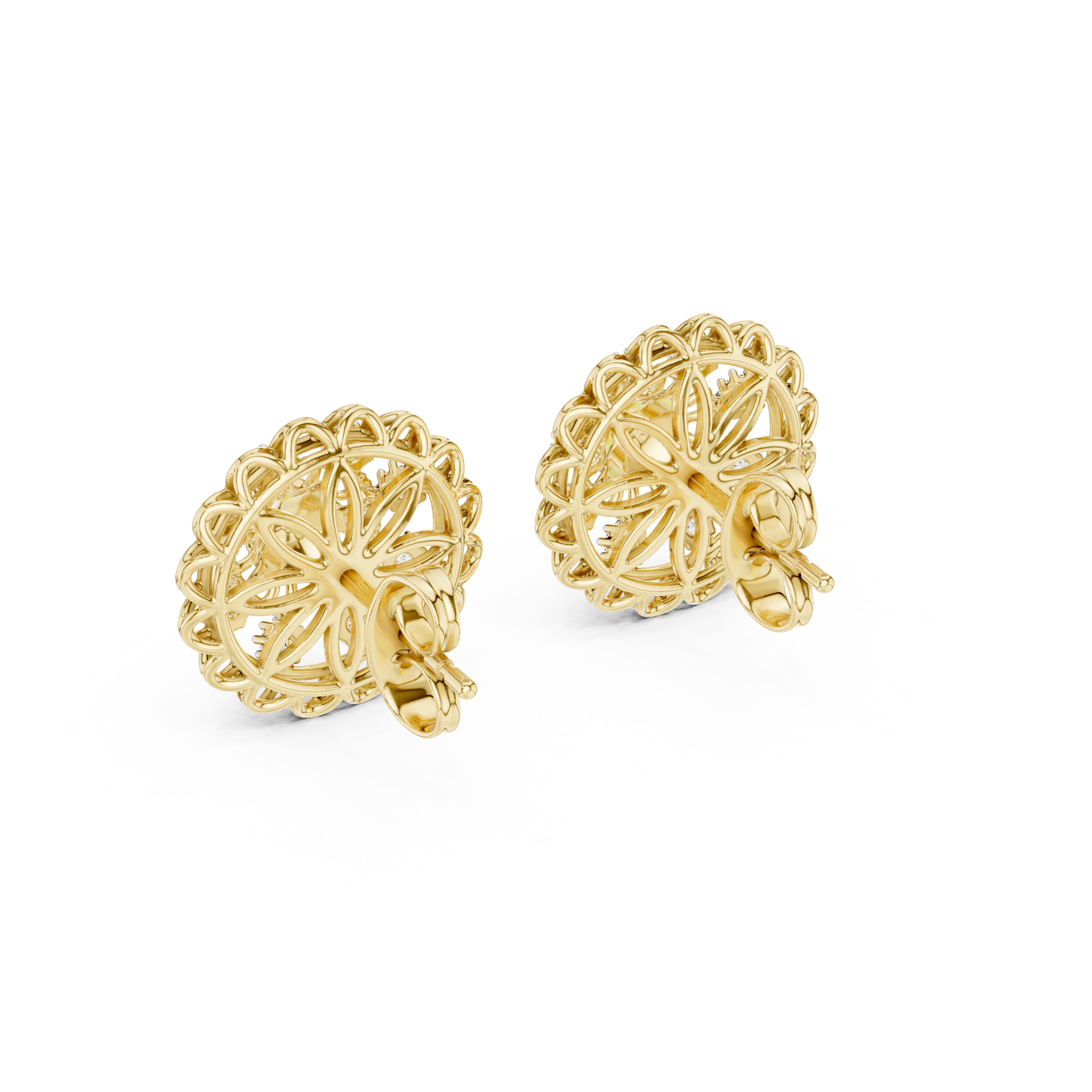 18K Gold Floral Diamond Stud Earrings for Women