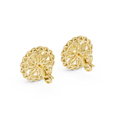 18K Gold Floral Diamond Stud Earrings for Women