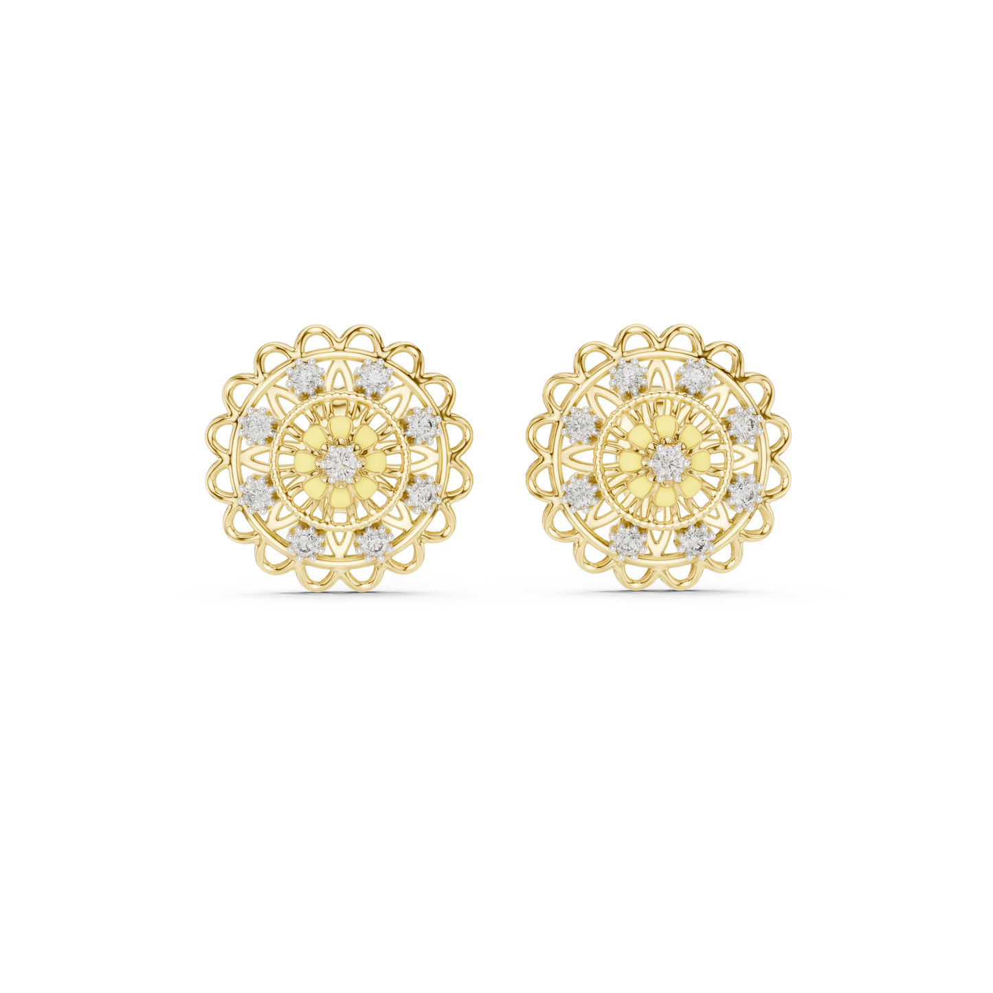 18K Gold Floral Diamond Stud Earrings for Women