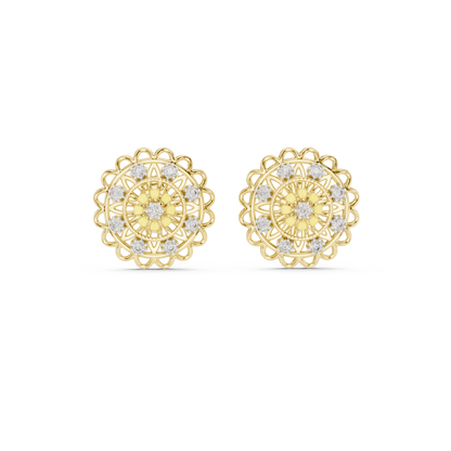 18K Gold Floral Diamond Stud Earrings for Women