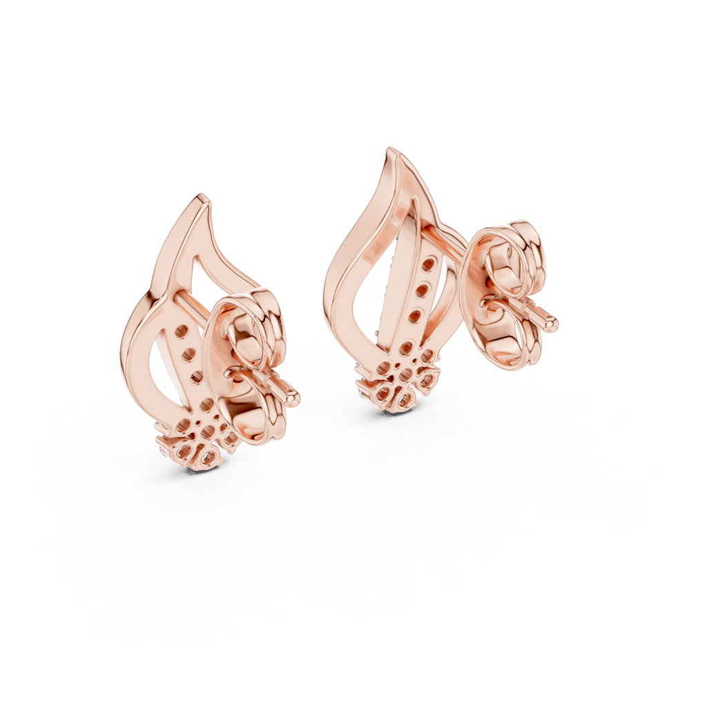 Stylish Flame Shape Gold & Diamond Stud Earrings