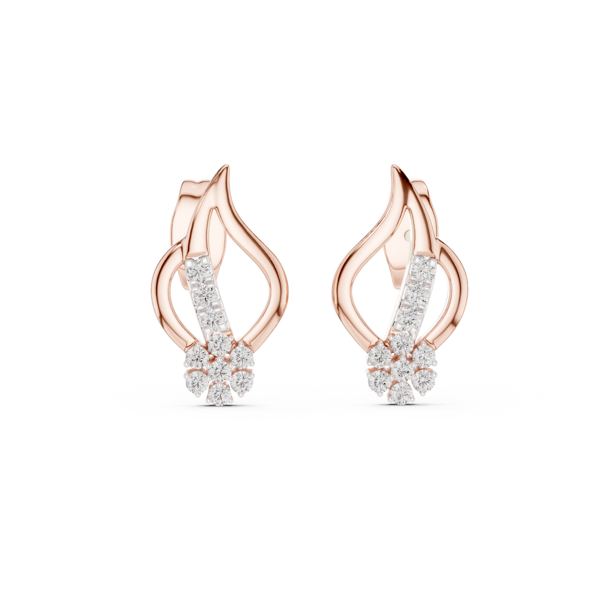 Stylish Flame Shape Gold & Diamond Stud Earrings