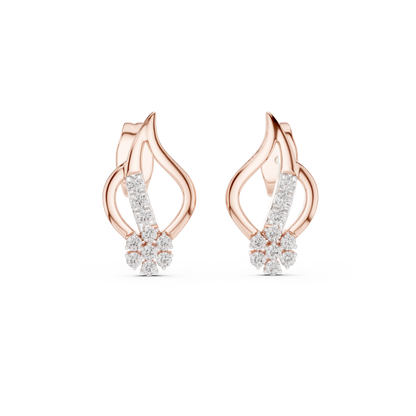 Stylish Flame Shape Gold & Diamond Stud Earrings