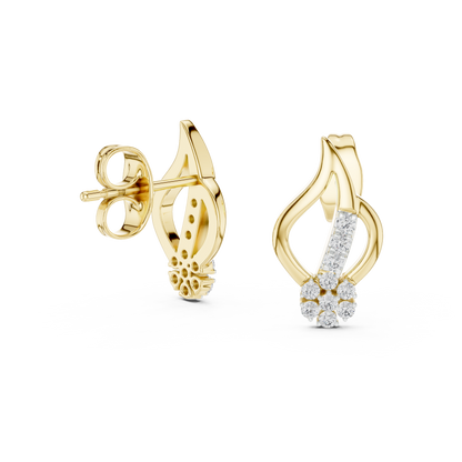 Stylish Flame Shape Gold & Diamond Stud Earrings