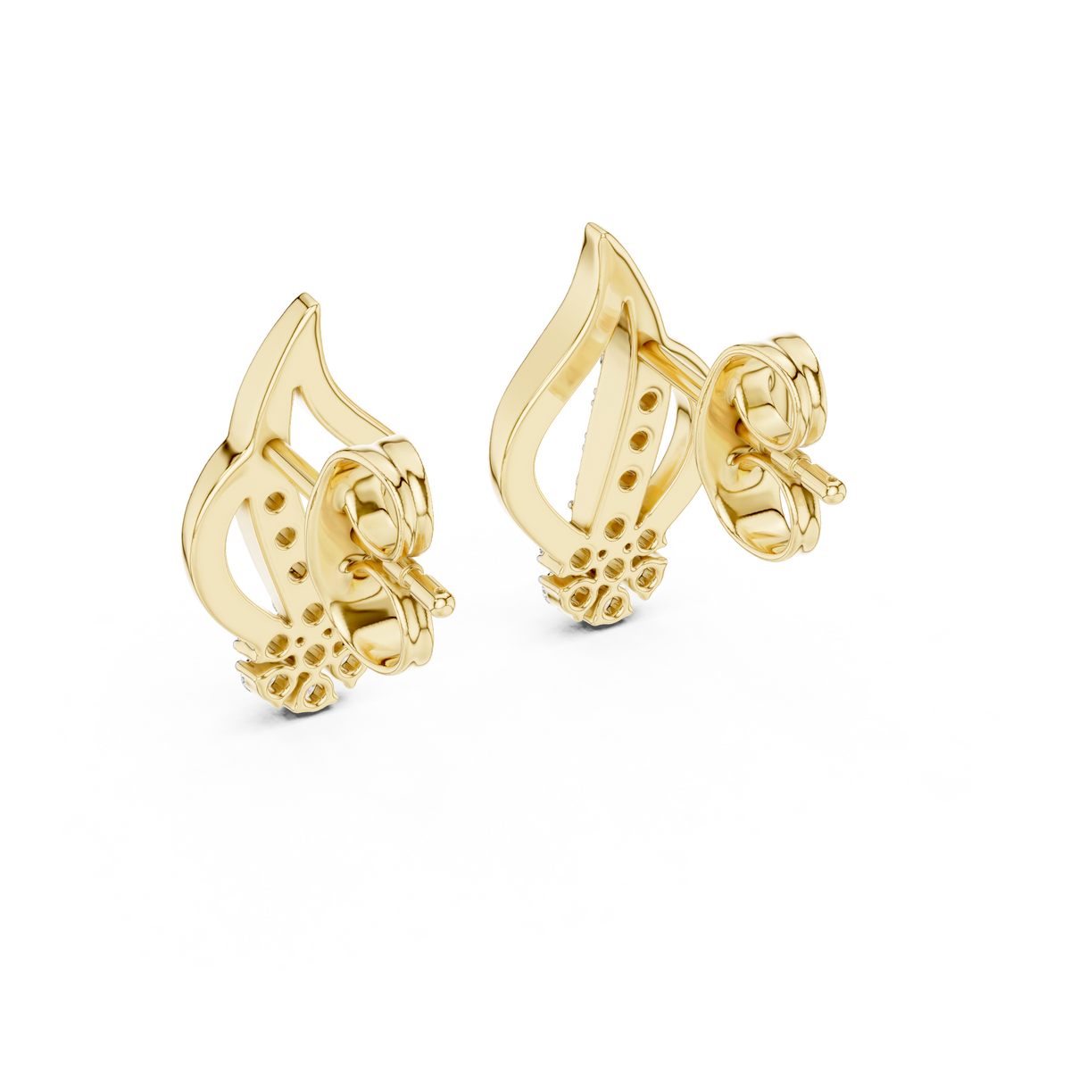 Stylish Flame Shape Gold & Diamond Stud Earrings