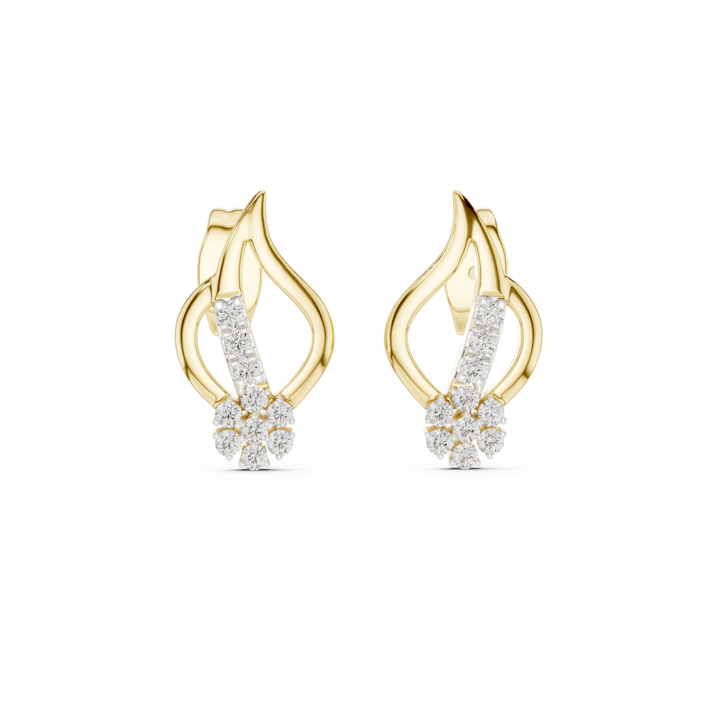 Stylish Flame Shape Gold & Diamond Stud Earrings